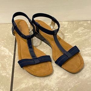 Alfani Navy T-Strap Wedge Sandals